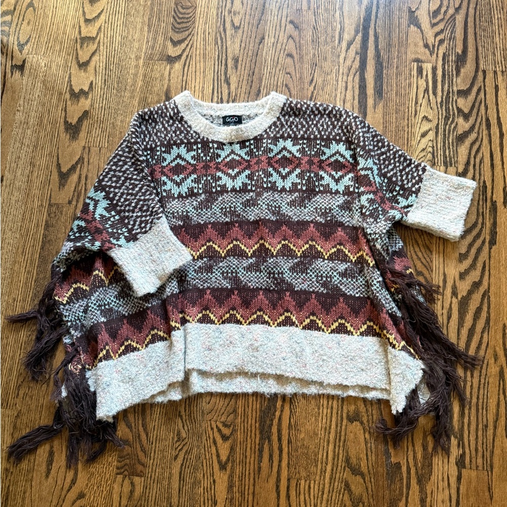 Zahara Aztec Fringe Poncho